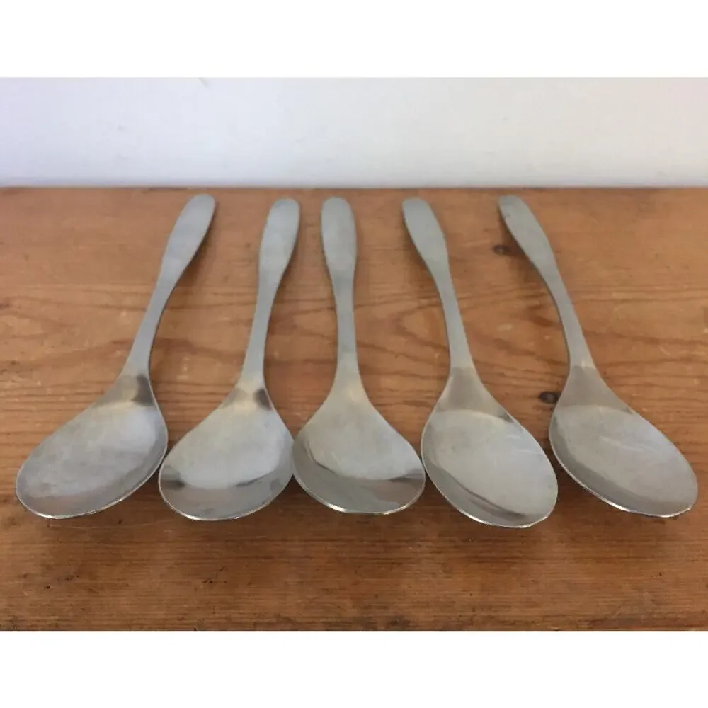 Set Of 5 Vintage Hackman Finland Stainless Steel Soup Spoons Silverware Flatware